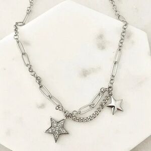 925 Sterling Silver Star Chain Link Neckkace Dangle Chain Vintage Necklace